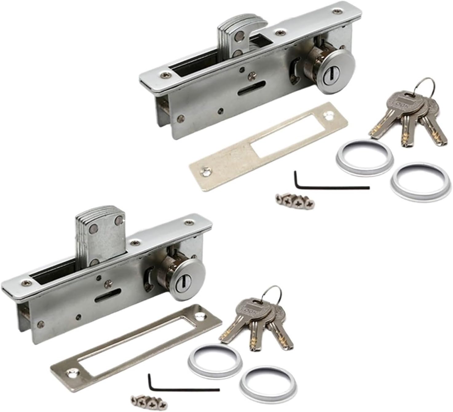 Aluminum Invisible Mortise Lockset, 22mm Hook Straight Deadbolt, Copper Core, Iron Key, Storefront Door Hardware (2 Locks)(Straight Deadbolt)