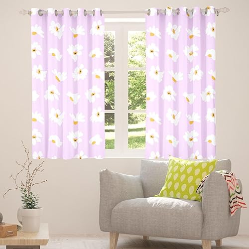 Miniatura 4 de Castle Fairy Daisy Florals Window Drapes 42" Wx63 L Hippie Flowers 50% Blackout Curtains for Kids Adults Women Bedroom Decor,70s Retro Floral Window