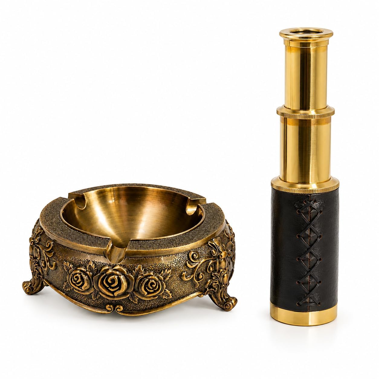 Vintage Brass Telescope and Ashtray Gift Set for Men Antique Nautical Desk Accessories Maritime Office Table Decor Classic Collectible Showpiece Birthday Fathers Day-image-14