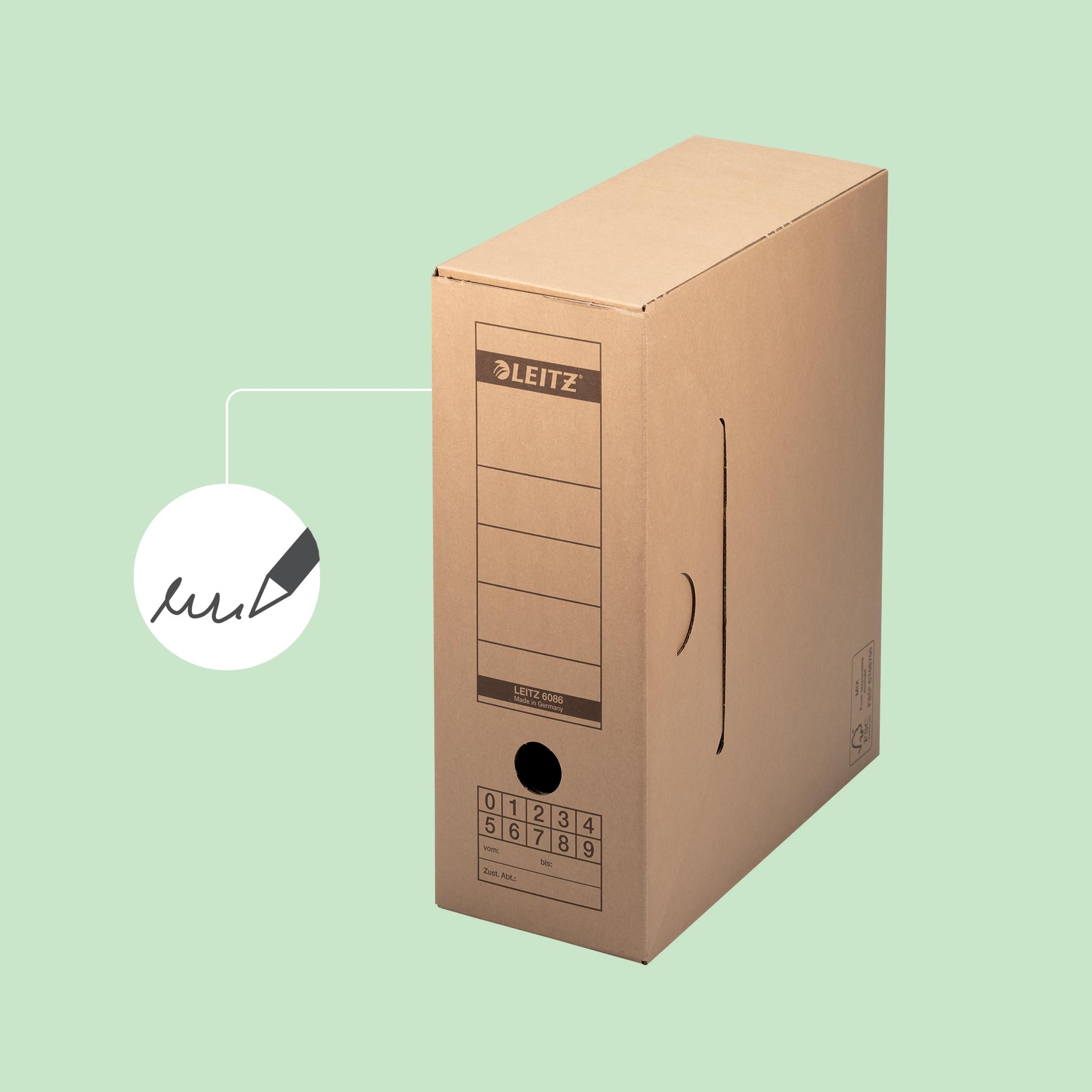 Leitz Premium Archiv-Schachtel mit Verschlusslasche, 120 mm Rückenbreite, Aktenkarton A4, Aufbewahrungsboxen für 15 Hängemappen, 100 % recycelbar, Faltbare Kartonverpackung, 10 Stück, Braun, 60860000