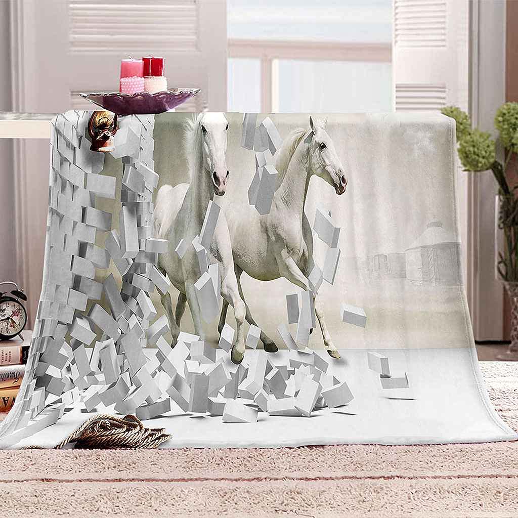 Couverture flanelle cheval 3D de 150x200cm douce en microfibre
