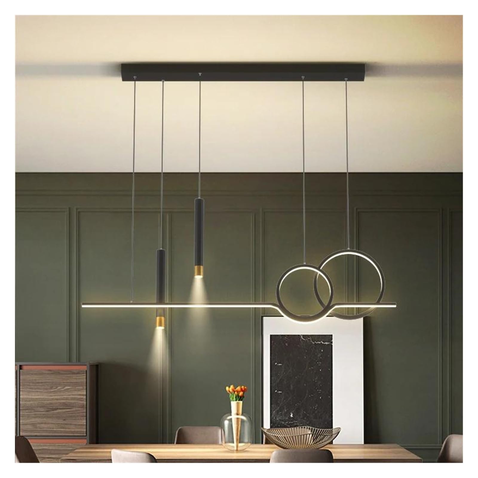 Lámparas de araña , Lámpara de araña LED nórdica for comedor, dormitorio, hotel, cafetería, restaurante, estudio, vestíbulo, sala estar, oficina, lámparas interior for el hogar(Warm white,B-Black)