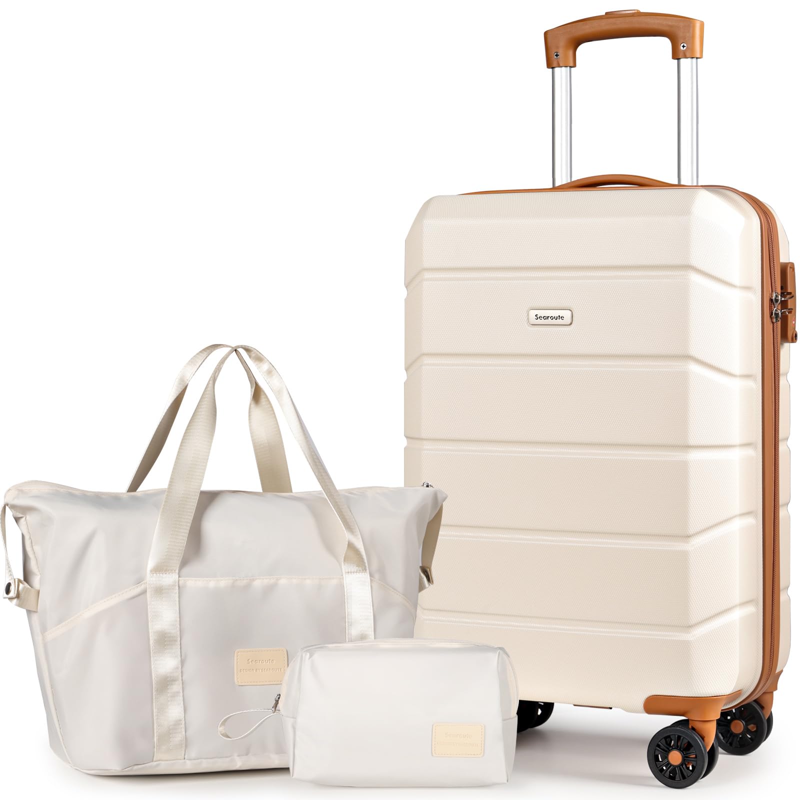 H.yeed Juego de Maletas de Viaje de 3 Piezas, Maleta de Cabina Rígida de ABS Ligera con 4 Ruedas Giratorias y Cerradura TSA, 21" + Bolsa de Viaje y Neceser, Blanco
