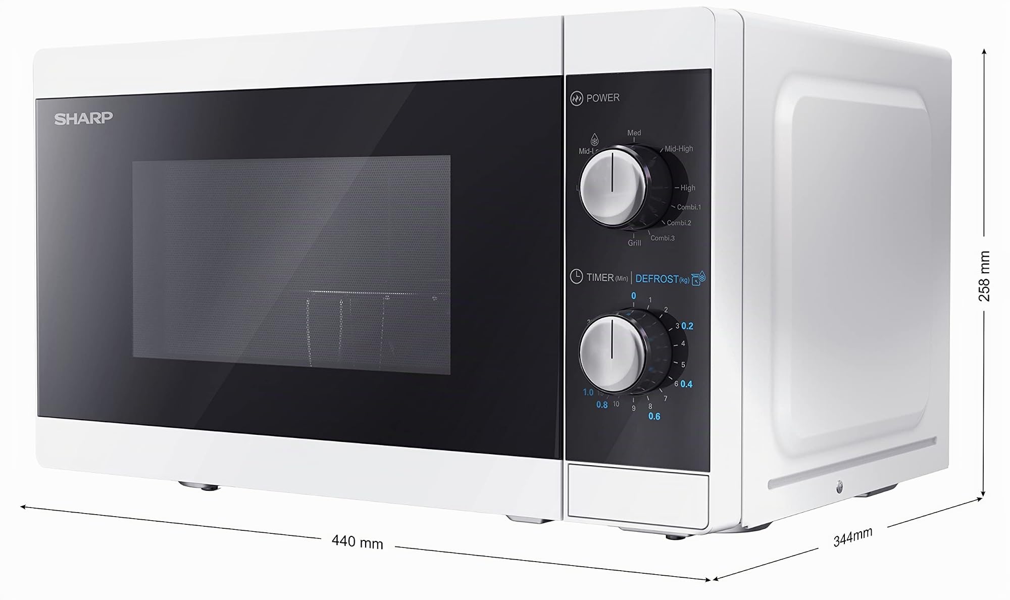 SHARP YC-MG01E-W Mikrowelle mit Grill (800 W, 20 L, 5 Leistungsstufen, Auftaufunktion, einfache Reinigung), weiß