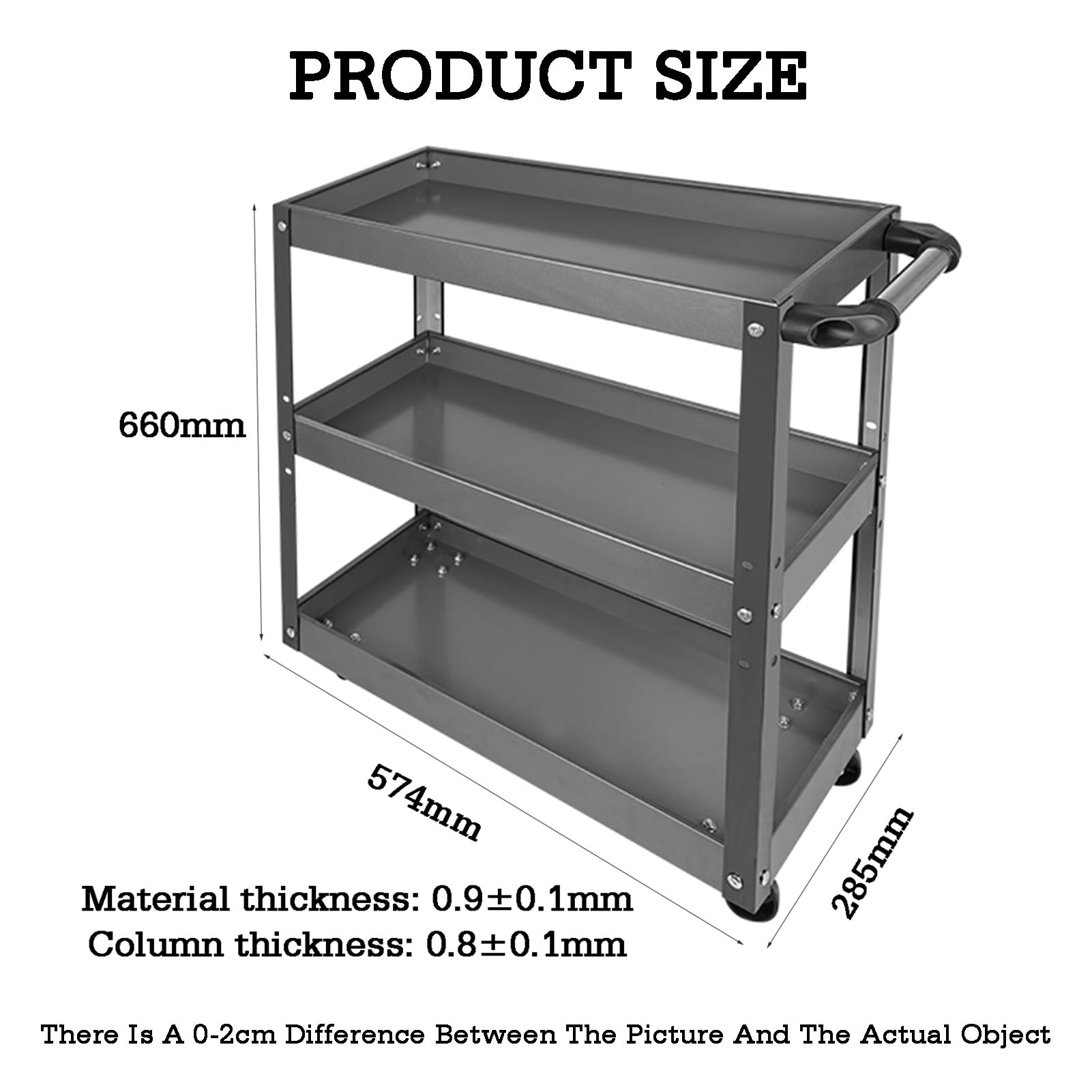 3-poziomowy wózek narzędziowy do garażu – trwały schowek warsztatowy z kółkami (66 x 57,4 x 28,4 cm) – idealny do sprzętu i materiałów eksploatacyjnych