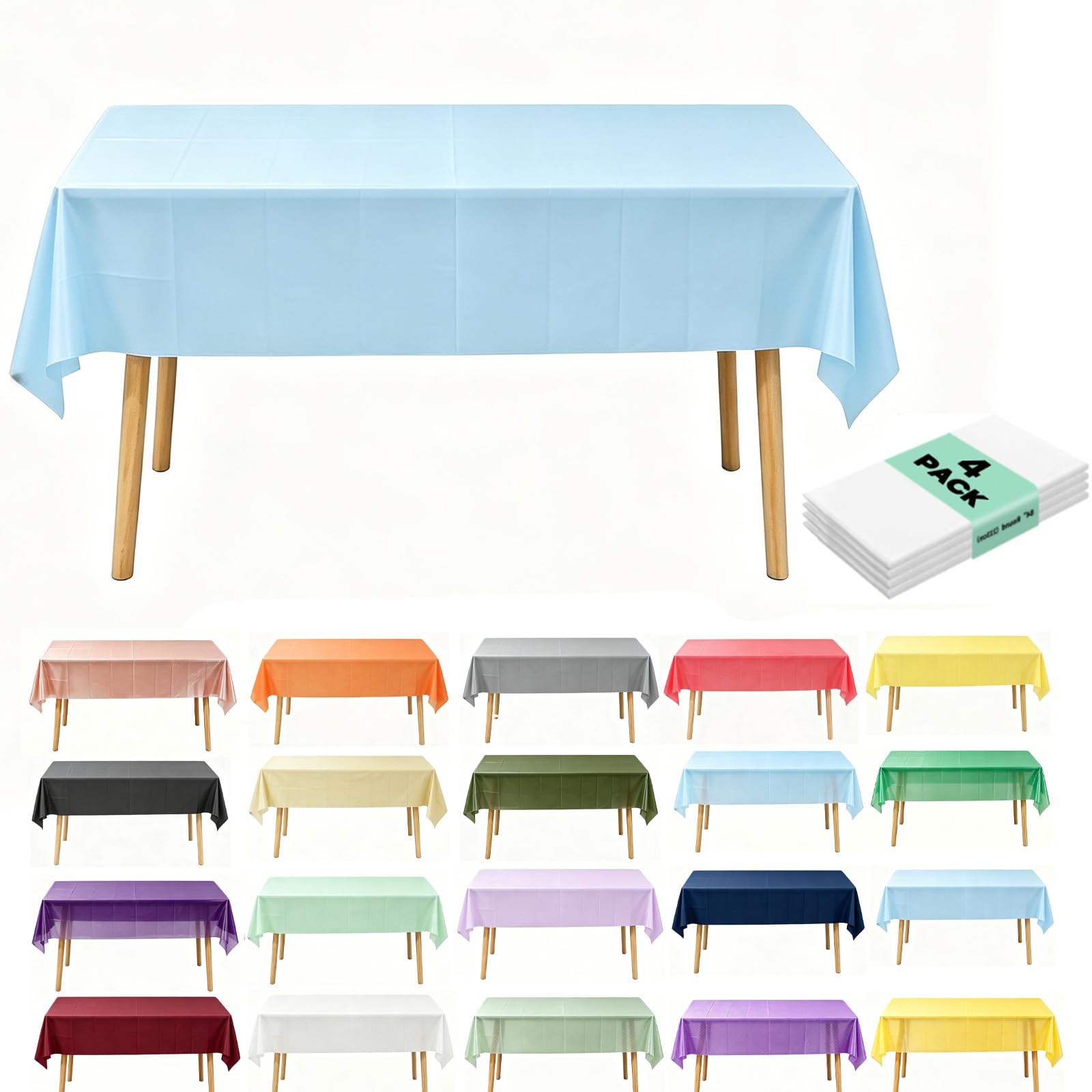 4Pack Plastic Baby Blue Table Cloth Party for Rectangle Tables,Decorative Paper Table Cloth for Parties Disposable,137x274cm Macaron Blue Party Decorations Table Cover for Picnic,Baby Shower,Birthday
