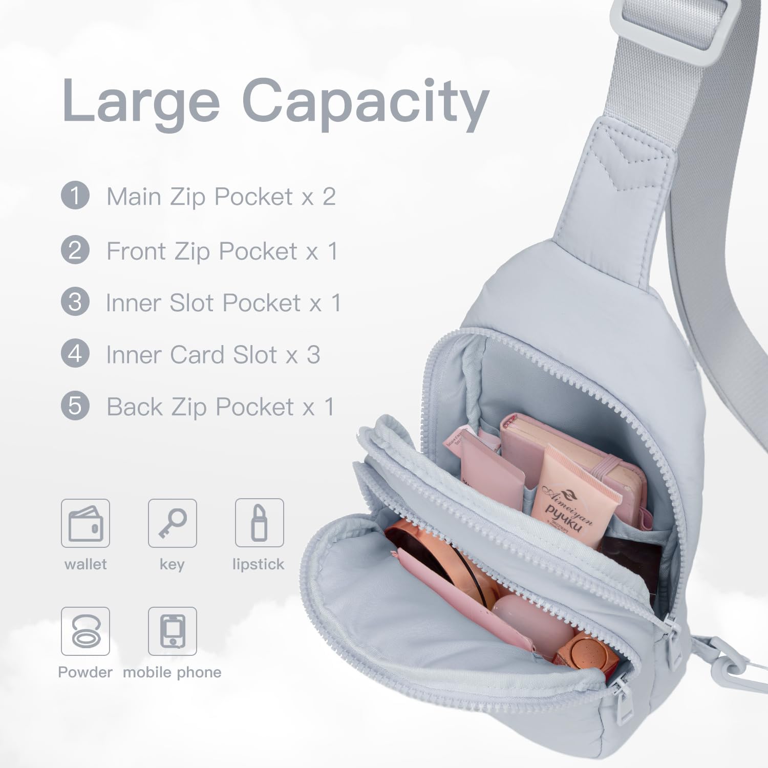 Quilted Puffer Crossbody Bags for Women Small Puffy Sling Bag Lightweight Cross Body Bubble Purse Shoulder Bag for Travel (Gray) - Image 4