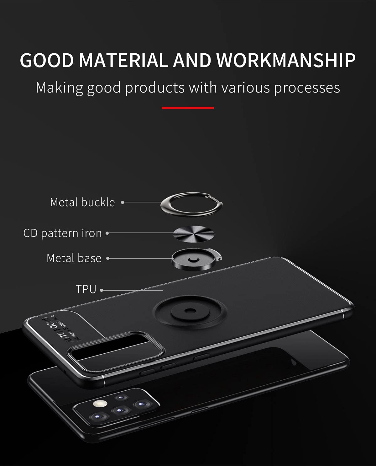 Funda WEIOU Para OnePlus Nord CE 5G + 2 Cristales Templados - TPU/PC, Soporte 360°, Negro
