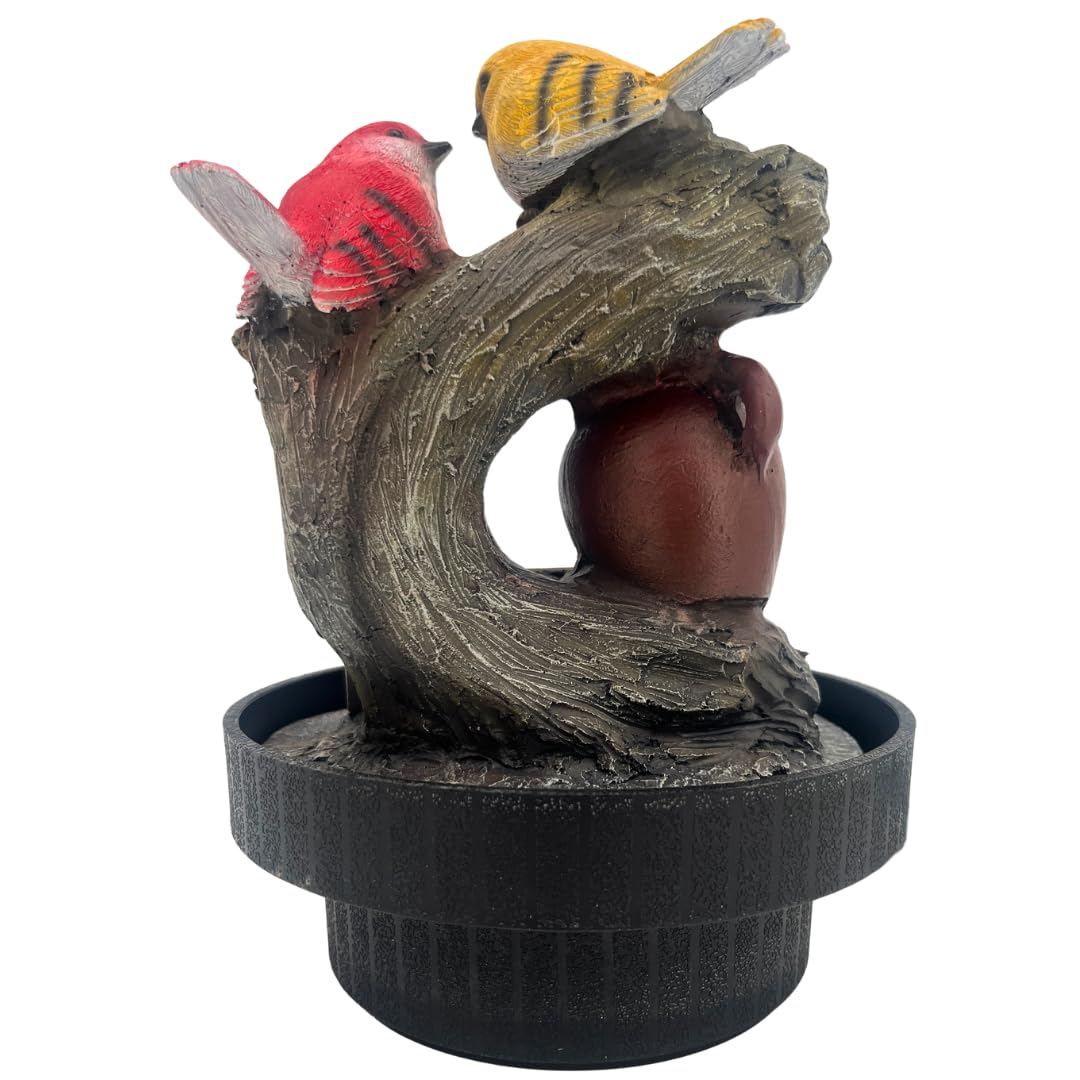 ABC Home LED Zimmerbrunnen Vögel – Dekorativer Tischbrunnen in Naturstein-Optik – Mini-Wasserfall aus Polyresin mit Beleuchtung – Beruhigendes Wasserspiel für Innen – 25 cm Hoch