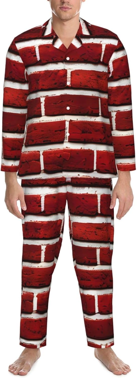 Brick Red Stone Print Luxurious Mens Pajamas Set,Breathable Pajamas Set,Perfect For Lounging Bed,Sofa