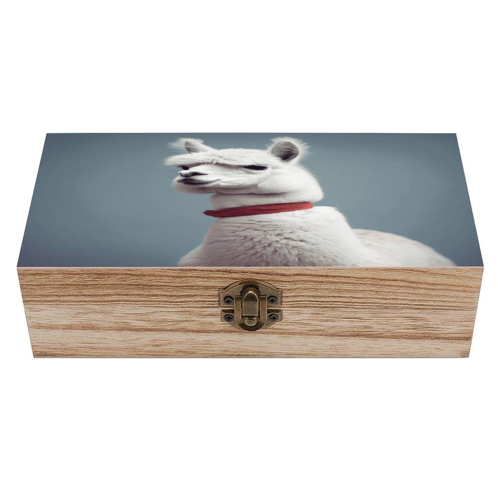 VstaDank Alpaca Wooden Storage Box Wooden Keepsake Box with A Hinged Lid Fashion Memory Treasure Boxes Decorative Jewelry Case for Crafts Photo Home Decor Wood Gift Box