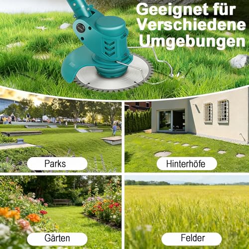 Akku Rasentrimmer für Makita Akkus,21V Freischneider Akku Elektrischer Rasentrimmer mit 2X4000mAh Batterien und Ladegerät, 90°Drehkopf, Teleslopstiel, Rasenkantenschneider Akku-Motorsense für Garten