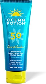 Ocean Potion SPF 50 Sunscreen Body Lotion, Broad Spectrum UVA/UVB Protection with Aloe and Vitamin E, Water-Resistant Non-Greasy Travel Size Sunscreen, 3.4 oz