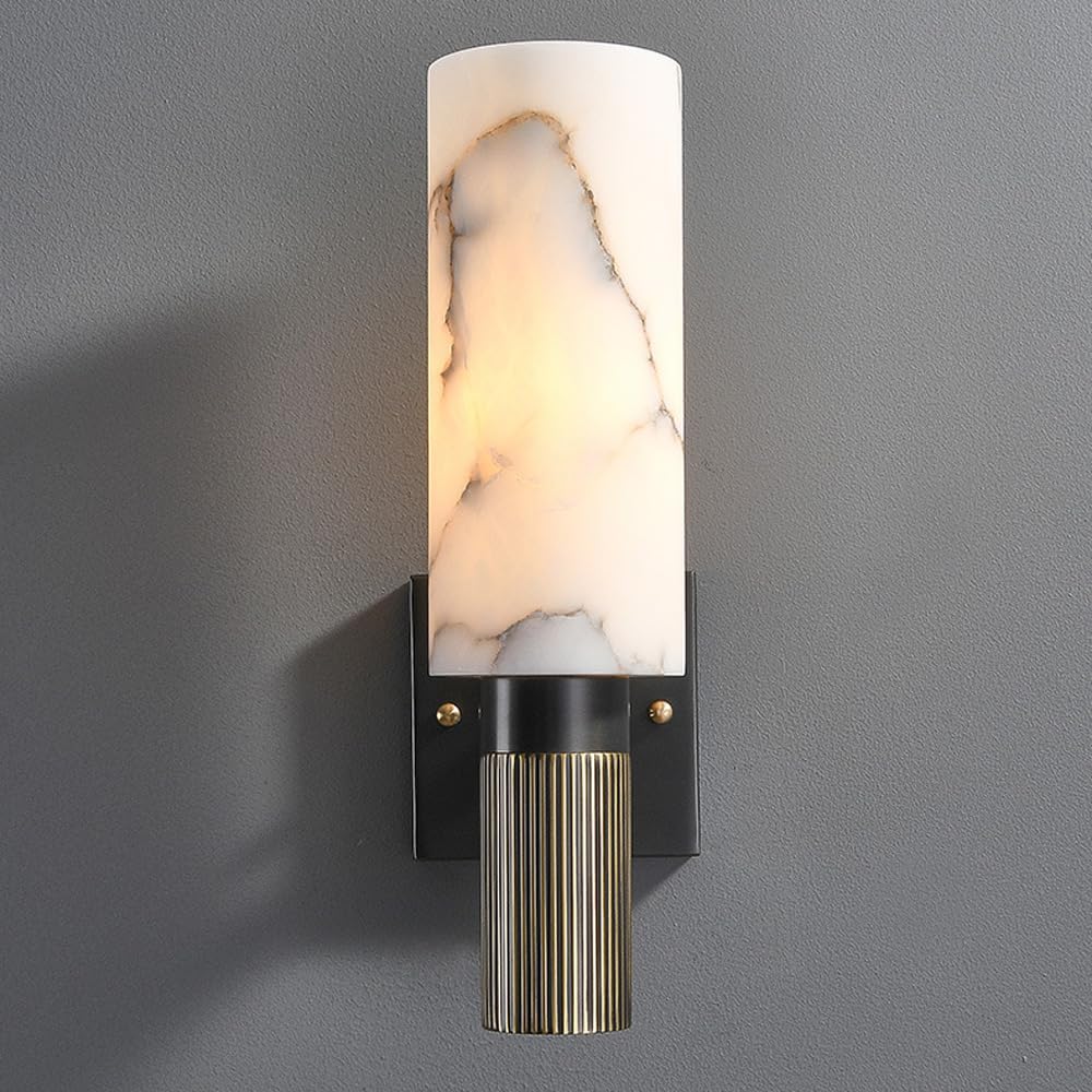 Applique da Parete Moderne per Interni in Marmo con Barra Luminosa Lineare in Ottone Bianco Nero E Oro Ideali per Corridoio Bagno Camera da Letto E Soggiorno