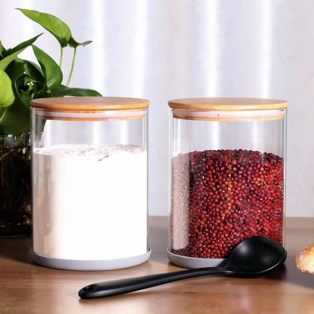 Juego de 2 tarros grandes de cristal para almacenamiento de alimentos, 3000 ml, con tapas de bambú herméticas para cocina, recipiente de harina sin BPA para azúcar, café molido, arroz y alimentos