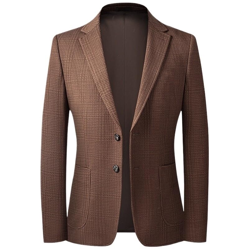 Mens Brown Print Casual Slim Fit Suit Jacket Lightweight Two Button Business Sport Coats