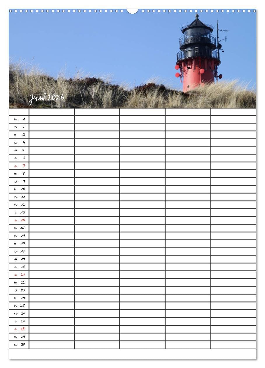 Familienplaner - Sylt (Wandkalender 2026 DIN A2 hoch), CALVENDO Monatskalender: Der Sylt-Kalender für die ganze Familie (CALVENDO Orte)