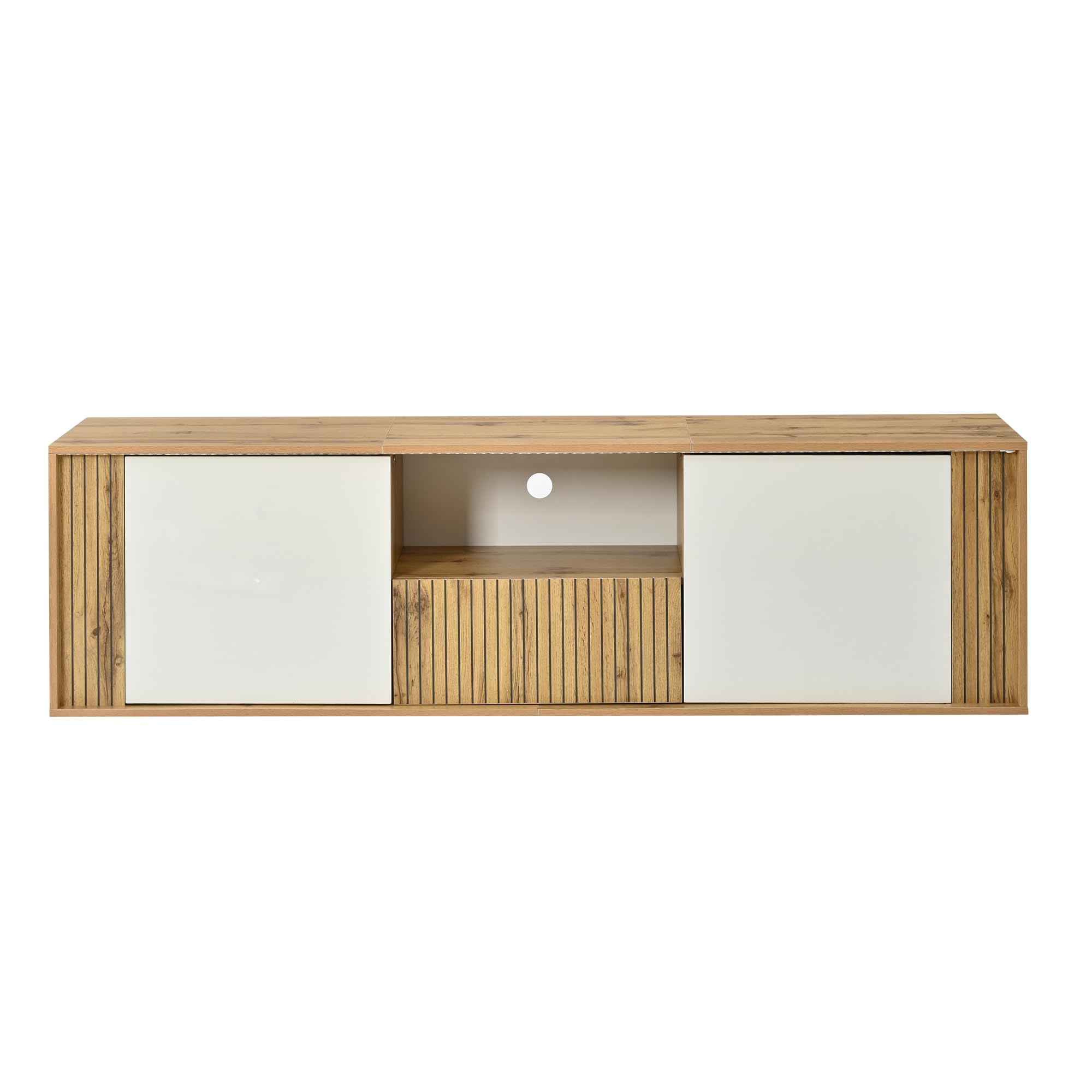 Mobile TV con luci a LED, mobile per TV, 180 cm (bianco + legno)