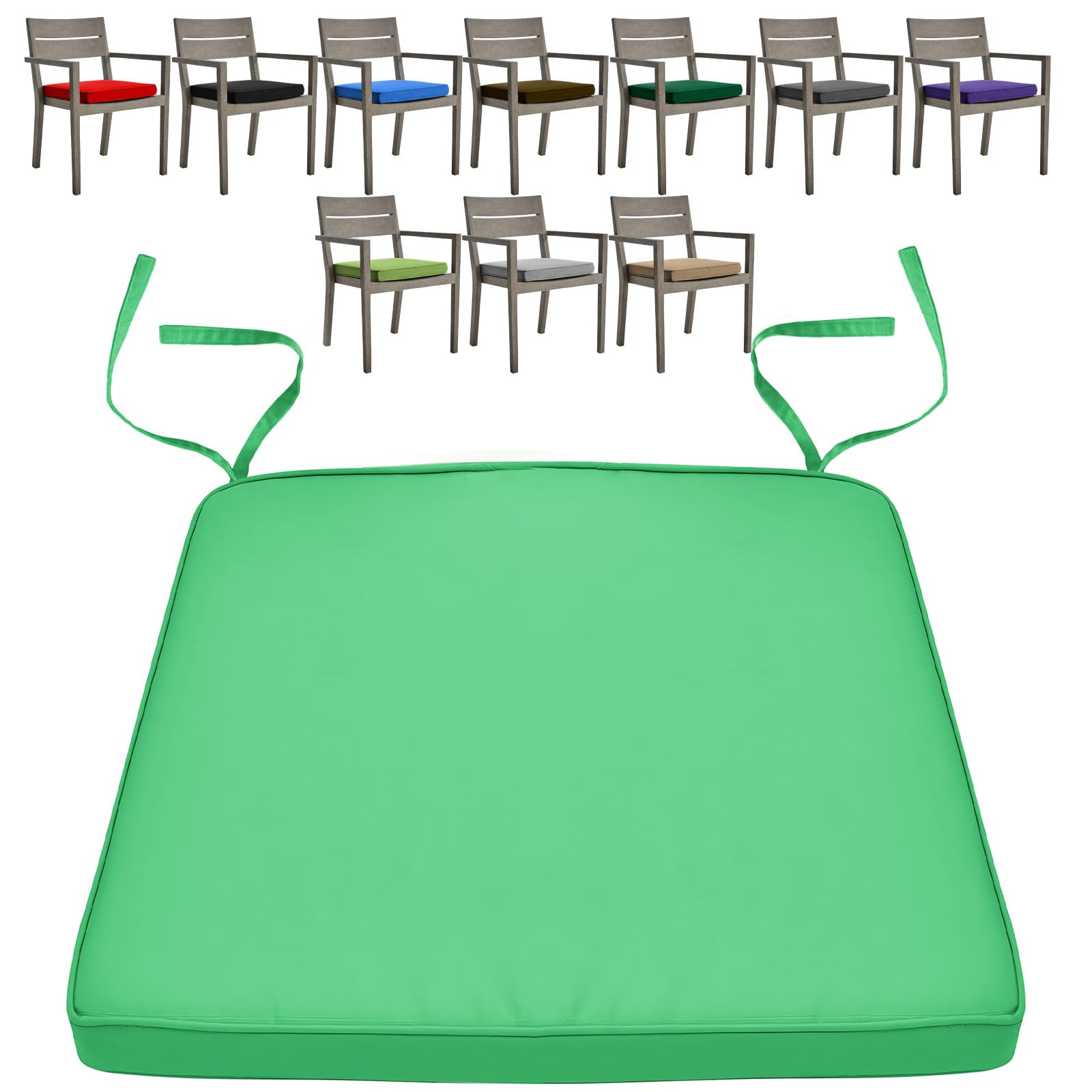 Water-Resistant And Comfortable Chair Cushions Seat Pads With Ties For Indoor And Outdoor, Removable Cover, Use In Your Home, Garden, Office And Coffee Shop (40cm x 40cm x 5cm, Light Green)