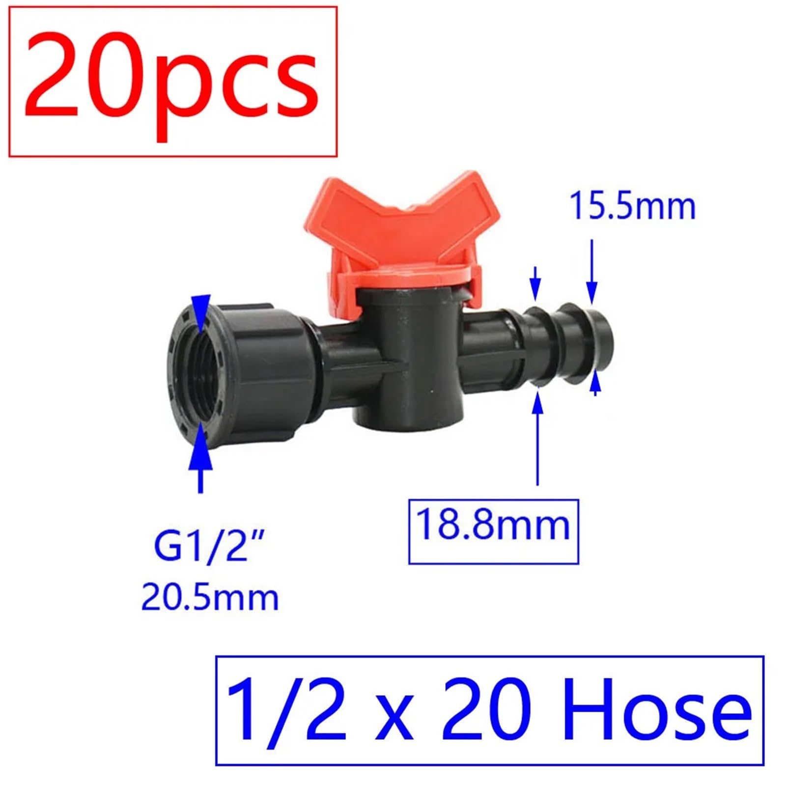 20 válvulas de riego por goteo de 4/7 3/8/10/12/16/20/25 mm, conector de manguera de agua de rosca macho de 1/2 pulgada 3/4 pulgadas (P)