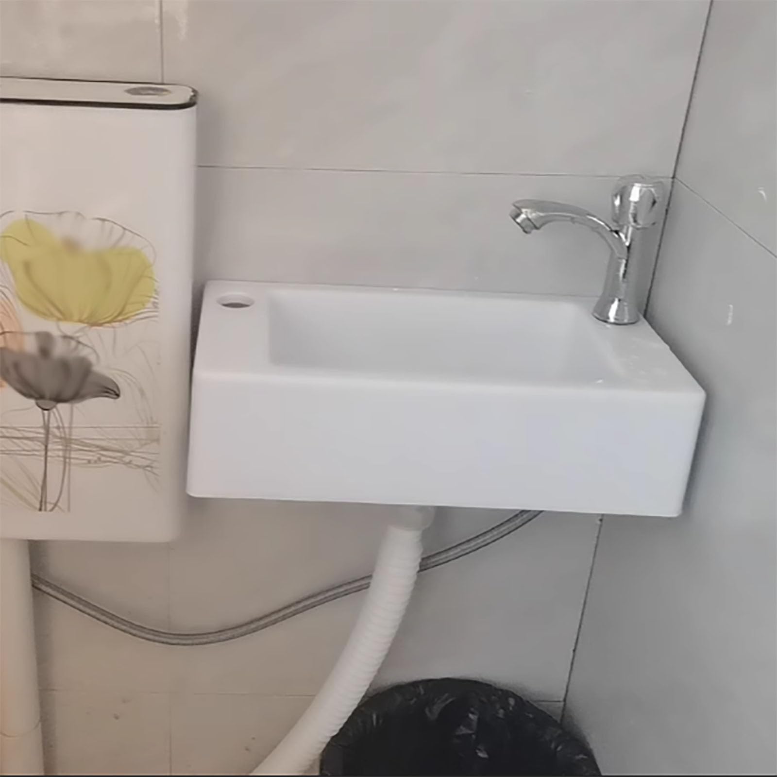 Piccolo lavabo in plastica per montaggio a parete per roulotte, camper, WC ospiti, bagno, 40 x 20 x 11 cm, bianco, ideale per campeggio, giardino, cantieri, con scarichi da 75 cm