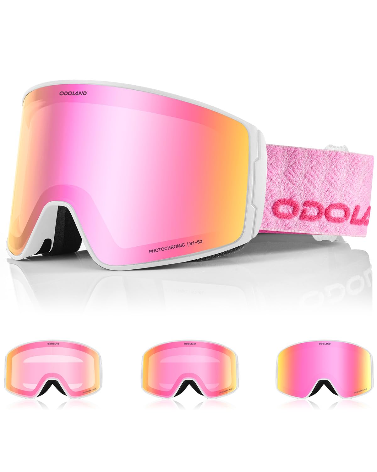 Odoland Lunettes de Ski Photochromique pour les Jours Ensoleillés et Nuageux, Anti-Buée, UV400 Protection, Masque de Ski de Neige et Snowborad pour Homme Femme Adulte Adolescent