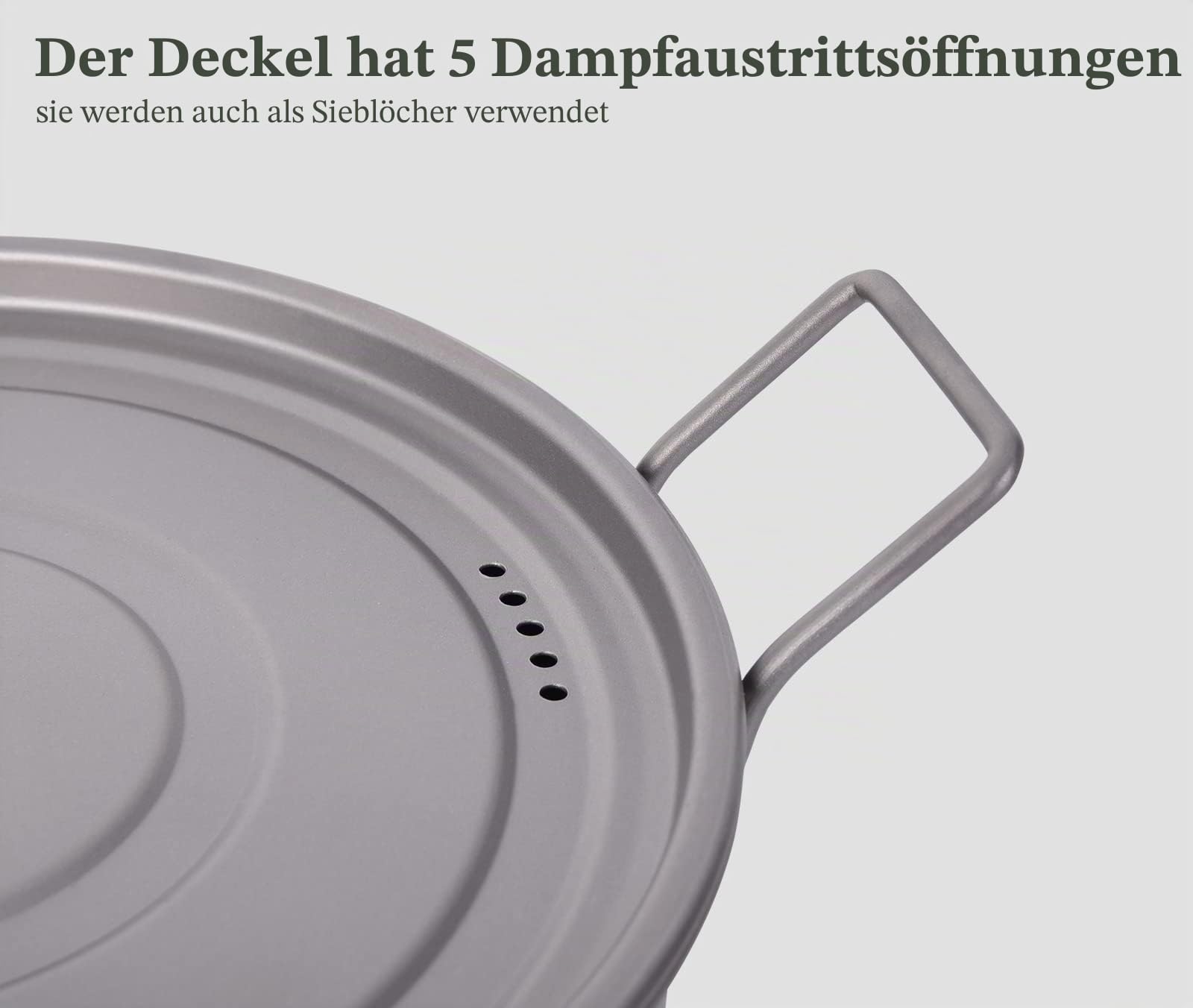 iBasingo 1.9L Titan Topf & 900ml Pfannen mit Deckel Camping Kochgeschirr Dampfgarer Leichtes Tragbar Kochtopf Set Outdoor Indoor Kocher mit klappbarem Griff Ti2057C