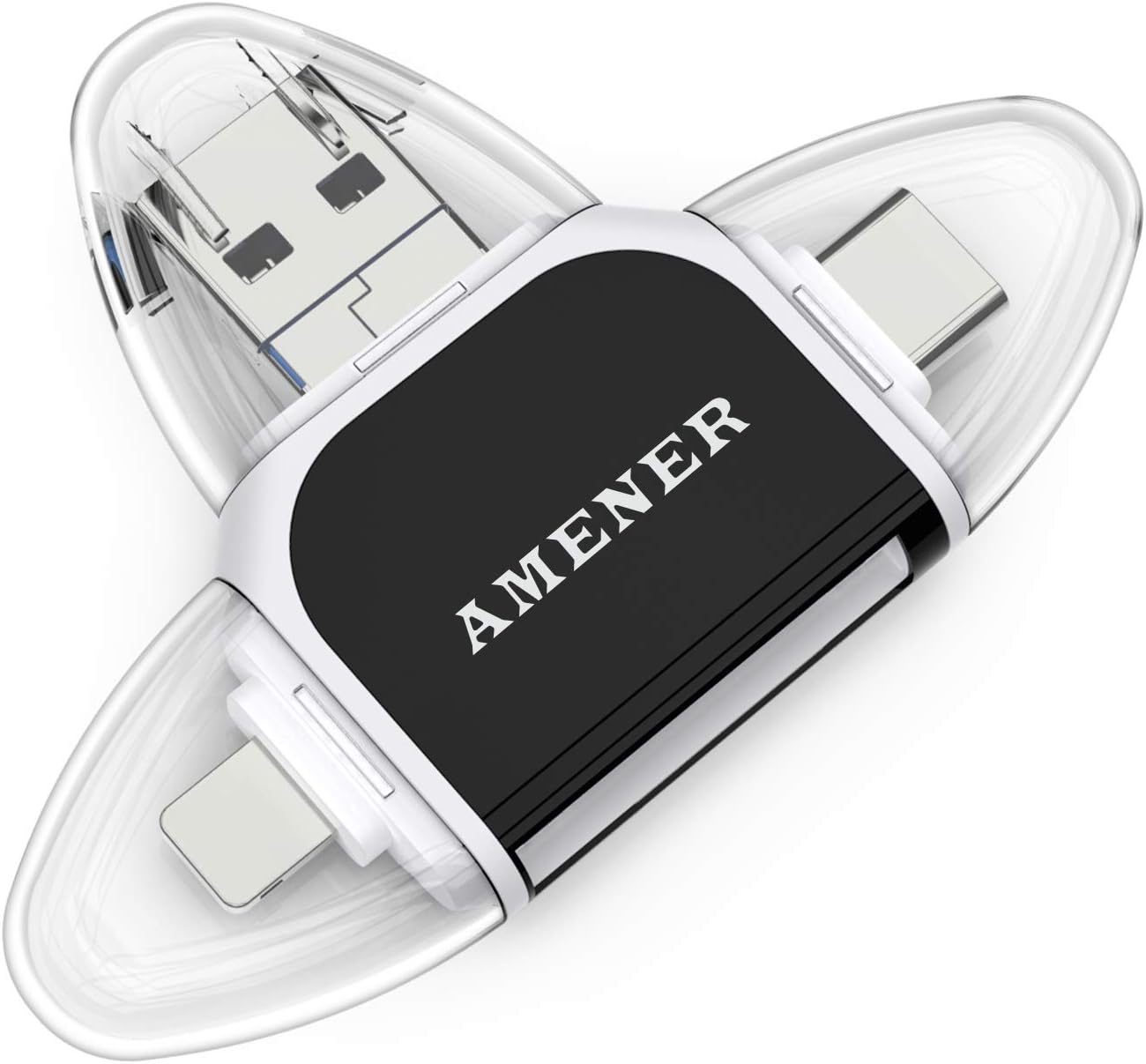 USB Adapter Card Reader AMENER SD & Micro SD Card Reader for Smartphone Laptop, Memory Card Adapter USB C, Micro USB, USB 4 Interfaces, for Camera Cell Phone (Black)