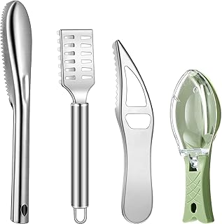 4 Pieces Stainless Steel Fish Scale Remover Cleaner Kitchen Fish Scaler Fish Skin Graters Cleaning Peeler Scaler Scraper with Bottle Opener for Kitchen Fish Cleaning Tools (4 Pcs)
