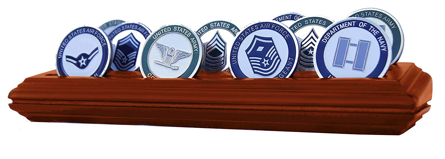 DECOMIL Military Collectible Challenge Coin Holder (Medium, 3 Rows) Solid Walnut