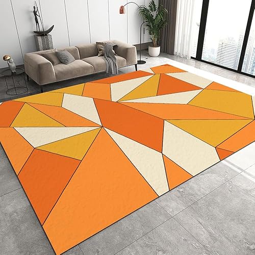 Orance Retro 70S - Alfombra lavable a máquina con geometría retro, pelo bajo, no desprende pelusa, alfombras plegables, alfombras con respaldo