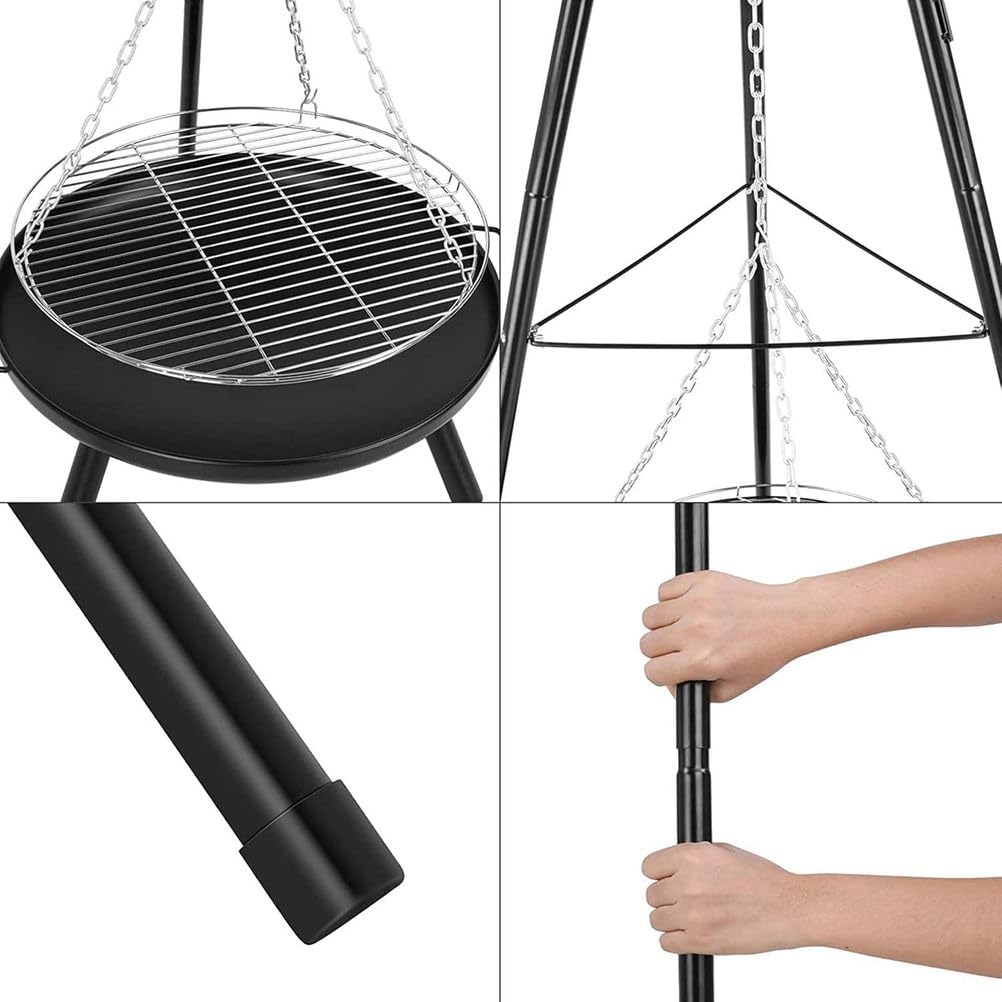 BBQ Barbecue con griglia sospesa Treppiede con Grill Giardino-Superficie della grigliacirca 58 cm- Campeggio Falò Esterno Braciere da con Griglia,Barbecue a carbonella
