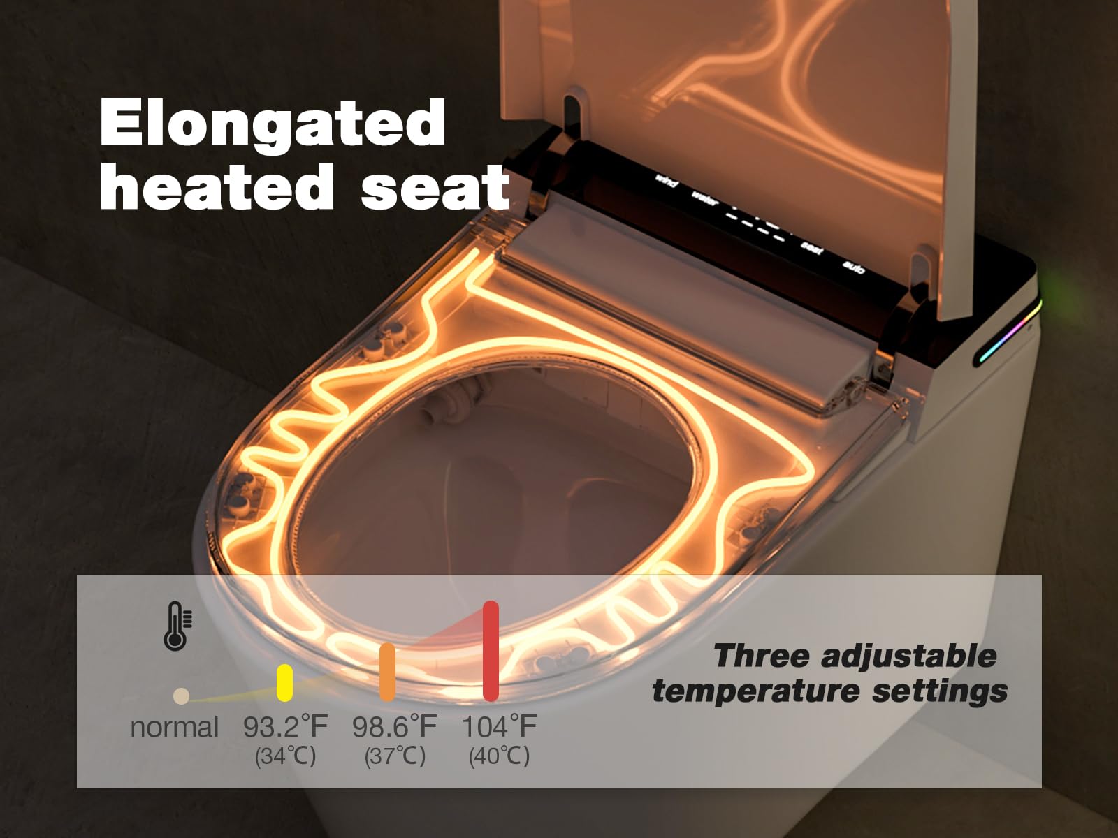 MEJE #MZE-G830E - Toilette intelligente da parete, WC intelligente allungato con bidet integrato, sedile riscaldato, asciugatrice ad aria calda, scarico automatico, apertura e chiusura automatica,