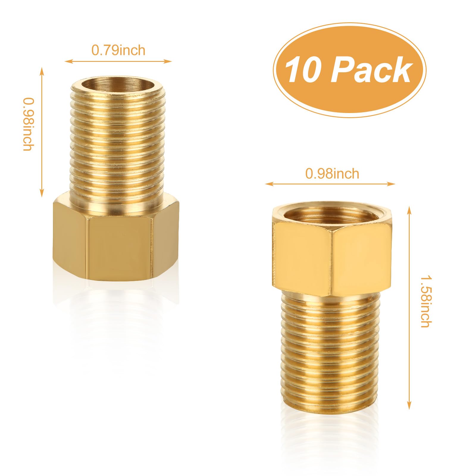 CYEAH Juego de 10 accesorios de tubería de latón, conector de boquilla de tubo de extensión de latón de 1,27 cm hembra a macho de 1,27 cm, adaptador convertidor de ajuste más largo, adaptador hembra