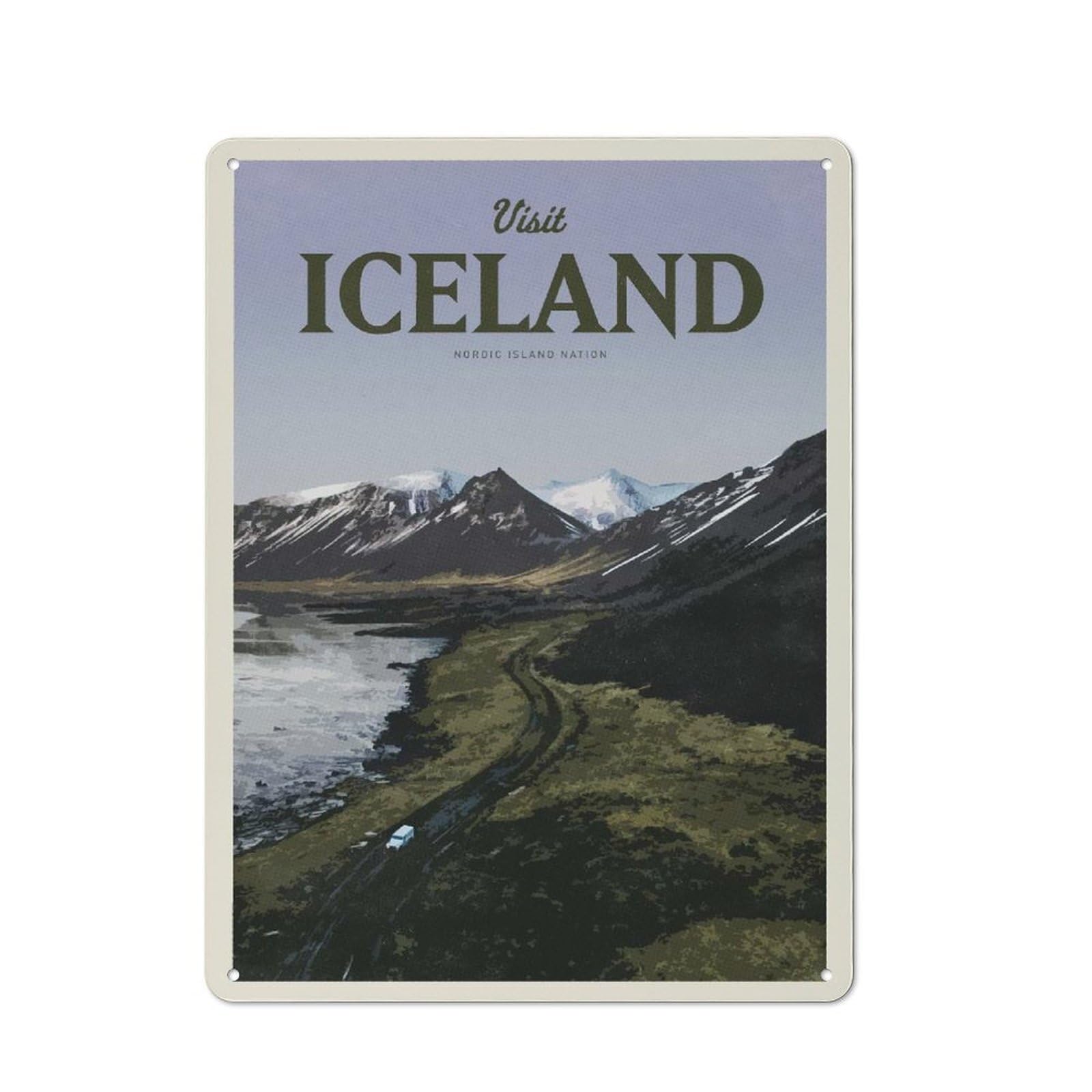 Visit Iceland Rustic Metal Sign 40x30cm for Workshop Wall, for Collectors of Rustic Metal Wall Decor