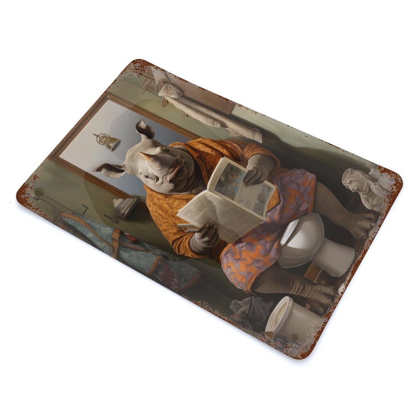 Rhino Bathroom Decor Rusty Metal Tin Sign 11.8"x7.9", for Farmhouse, Kitchen And Entryway Decor, Rustic Home Decor