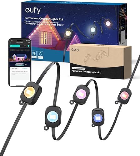 Miniatura 9 de eufy Luces Permanentes para Exteriores E22, 100 pies con 60 Luces LED Triples, RGBWW Inteligente para Navidad, Uso Diario y Días Festivos, Hasta