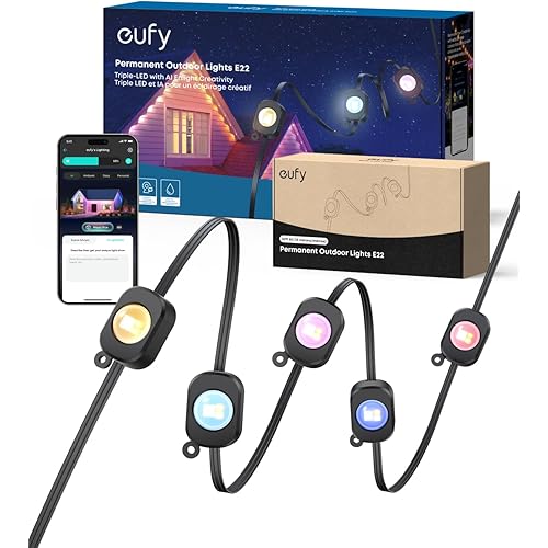 eufy Permanent Outdoor Lights E22, 150ft with 90 Triple-LED Lights, Smart RGBWW, Daily and Holiday, Up to IP67 Waterproof, AI Lighting Themes for Halloween, Christmas, Links with Cameras, Black