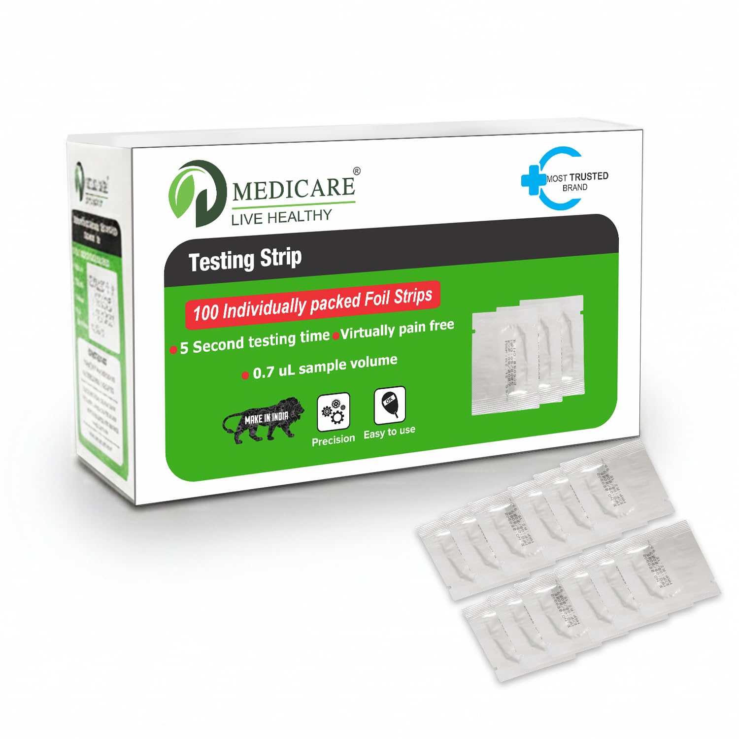 Blood Glucose Test Strips 100 Pcs | Reliable Sugar Testing Strips with Quick Absorption | Easy Home Diabetes Monitoring | Hygienically Packed Strips | For D MEDICARE Glucometer-image-34