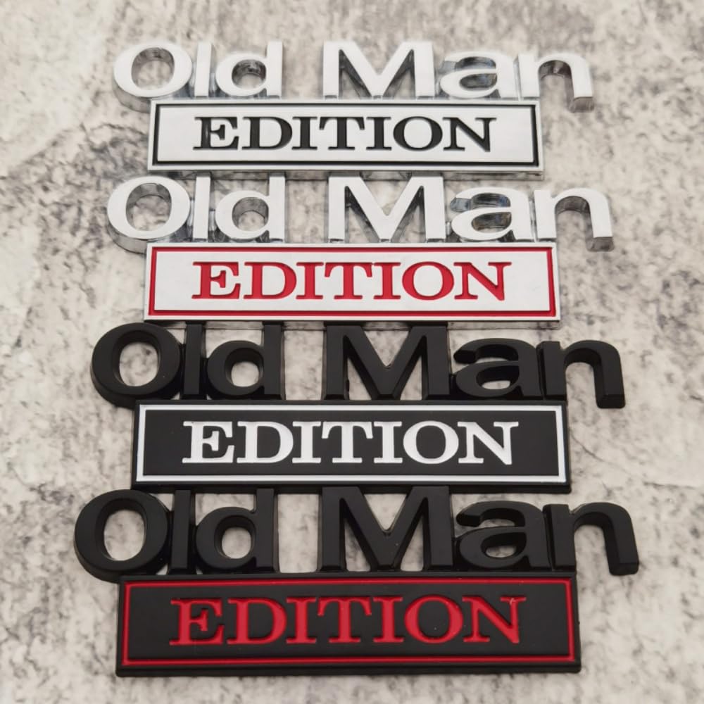 1pc Old Man Edition Metal Emblem Badge Sticker Decal for Car Truck Fits Fender or Rear Tailgate Bumper Stickers (Chrome and Black)