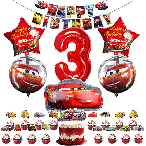 Cars Geburtstagsdeko Set - Auto Ballons Mit Banner Für 3. Geburtstag