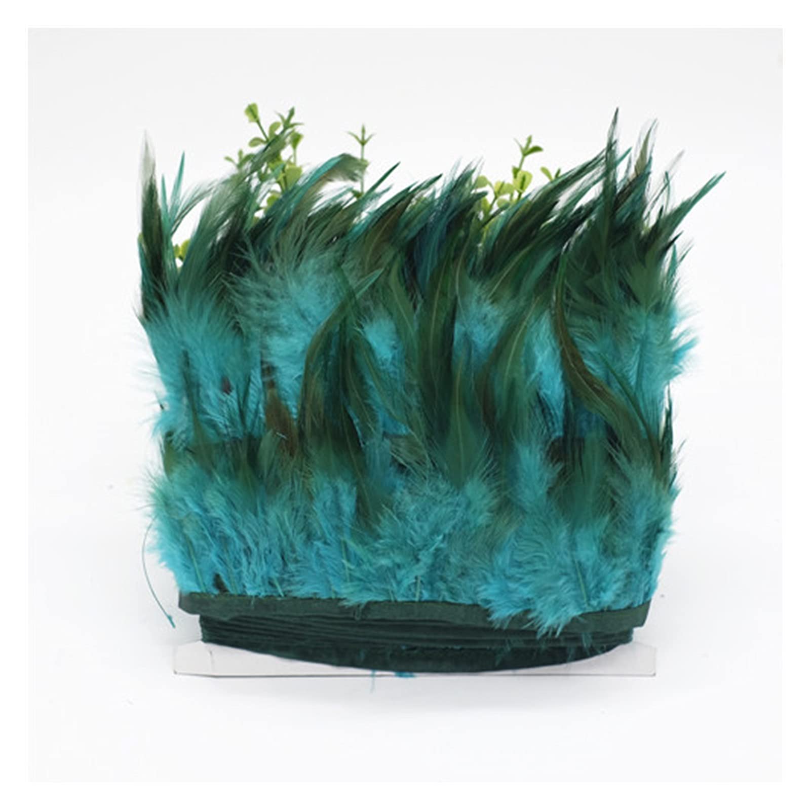 الريش، ريشة الديك، 49 ألوان 10 متر الديك ريشة الديكورات hackle ريشة هامش 10-15 سنتيمتر السرج ريشة الشريط ريشة الدجاج تقليم لباس (Color : 9 Gradual peacock, Size : 5yards)