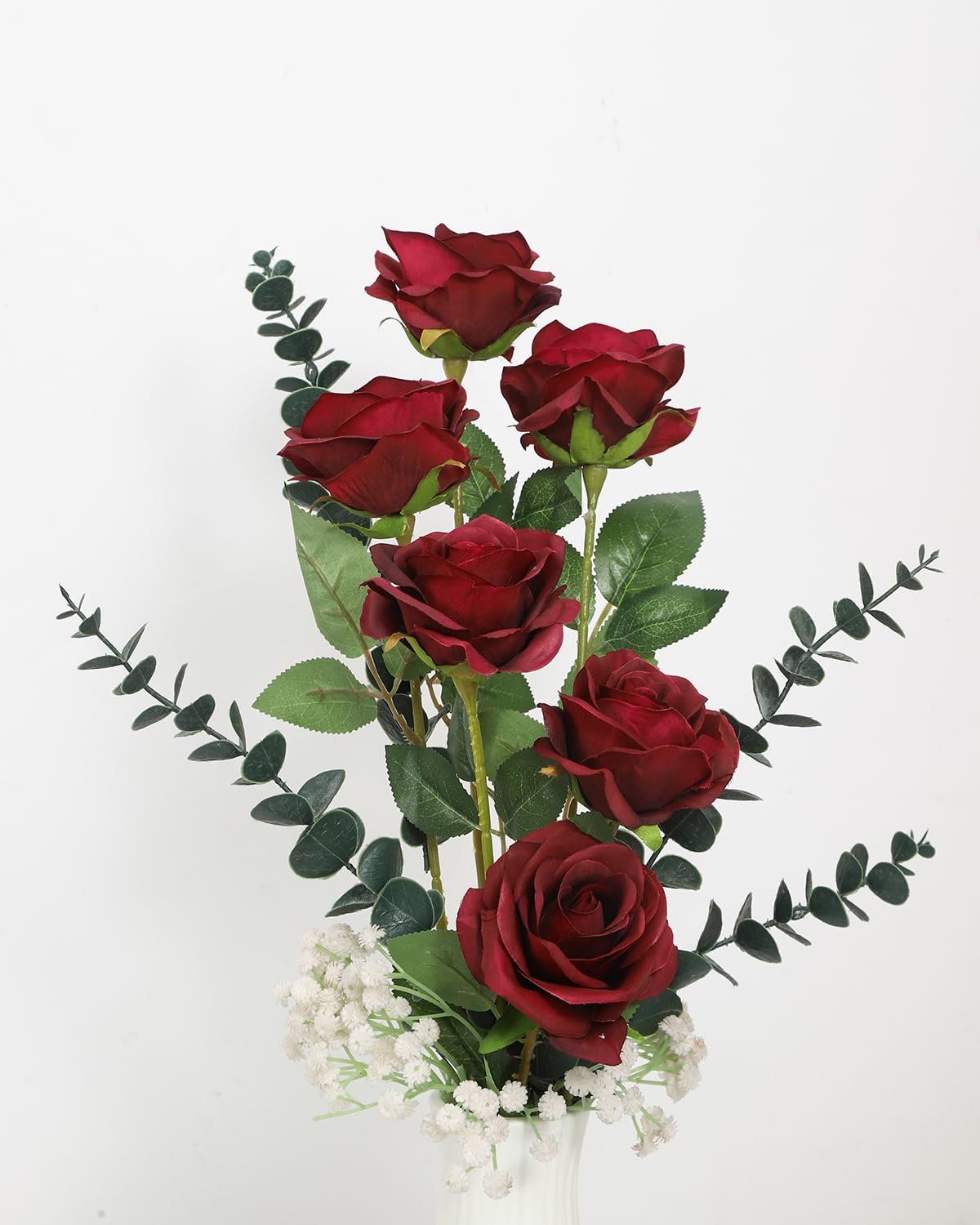 LEUCHTAMOR 10Pcs Artificial Roses Fake Silk Flowers Burgundy Realistic Bouquet for DIY Craft Flowers for Wedding Bridal Bouquets Arrangements Party Home Decorations - Image 2