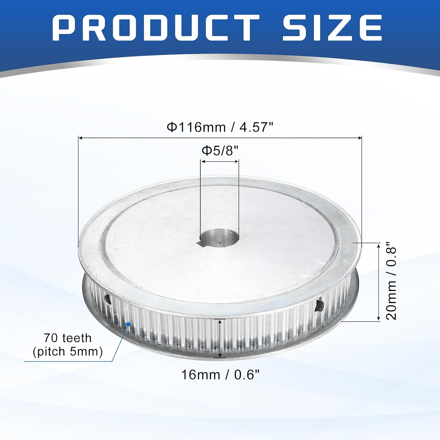 MECCANIXITY Timing Belt Pulley Aluminum Idler Pulley 70 Teeth 5/8" 16mm Bore for 16mm Width Belts, 3D Printers, CNC Machines, Industry