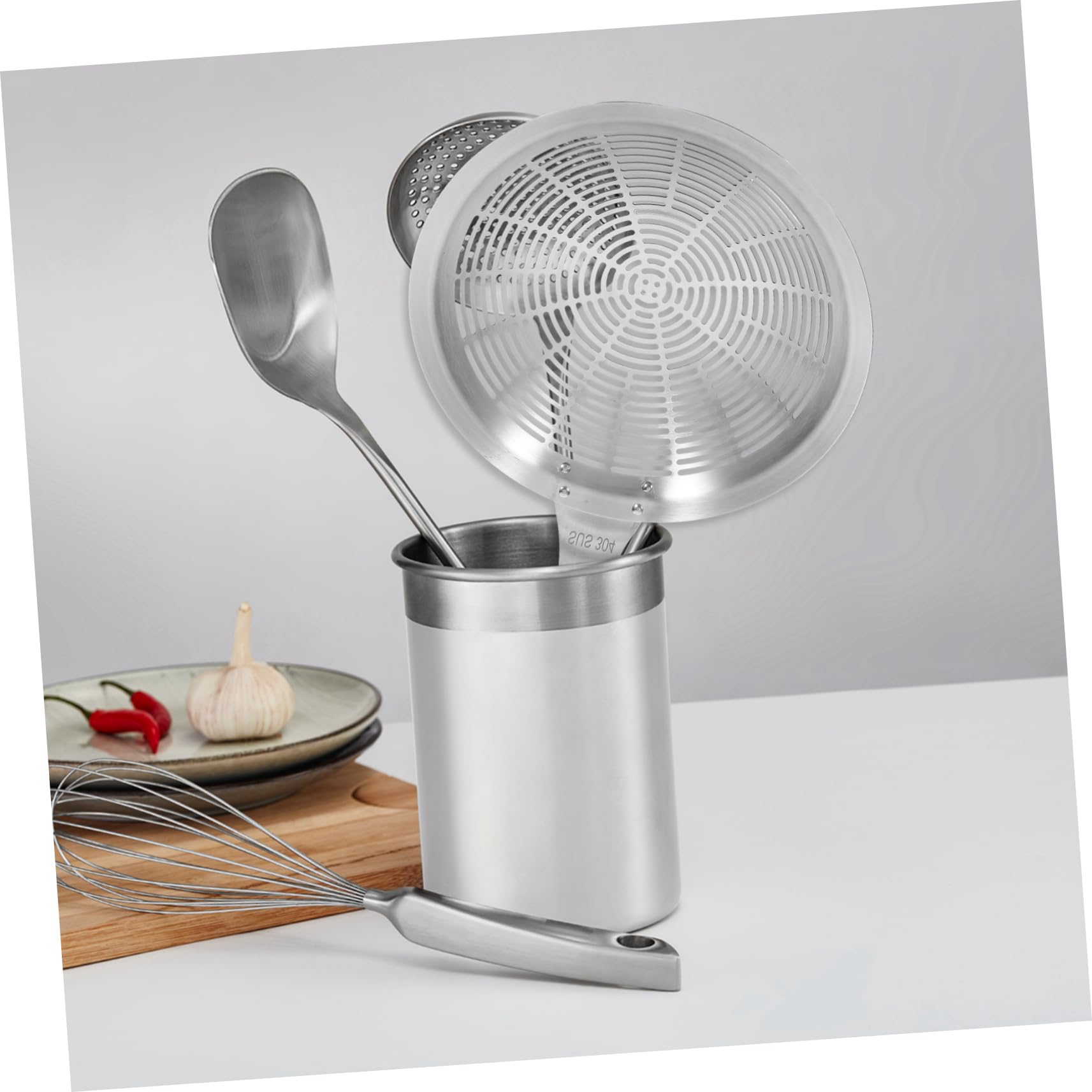 Mikinona Edelstahl Schöpfkelle Mit Langem Griff Schaumkelle Mit Aufhängeöse Multifunktionales Küchensieb Zum Ablassen Von Gemüse Und Fleisch 24cm