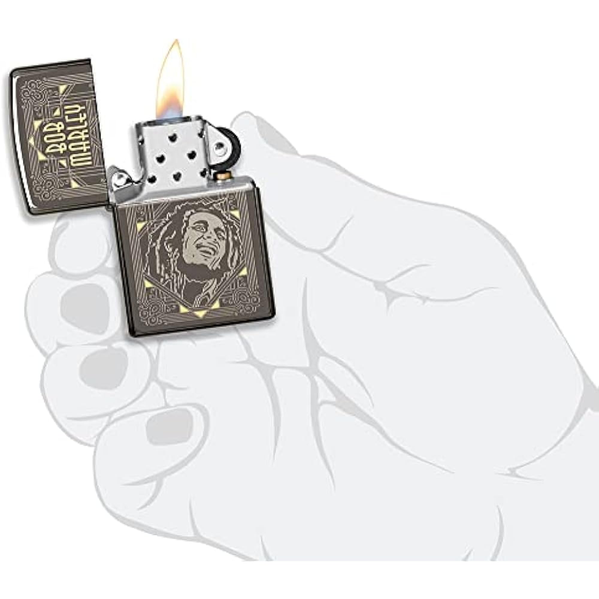 Zippo Briquet Tempête - Design Bob Marley en Deux Tons Laser avec Finition Black Ice - Rechargeable - Réutilisable - Design Coupe-Vent - Coffret Cadeau - Fabriqué aux États-Unis
