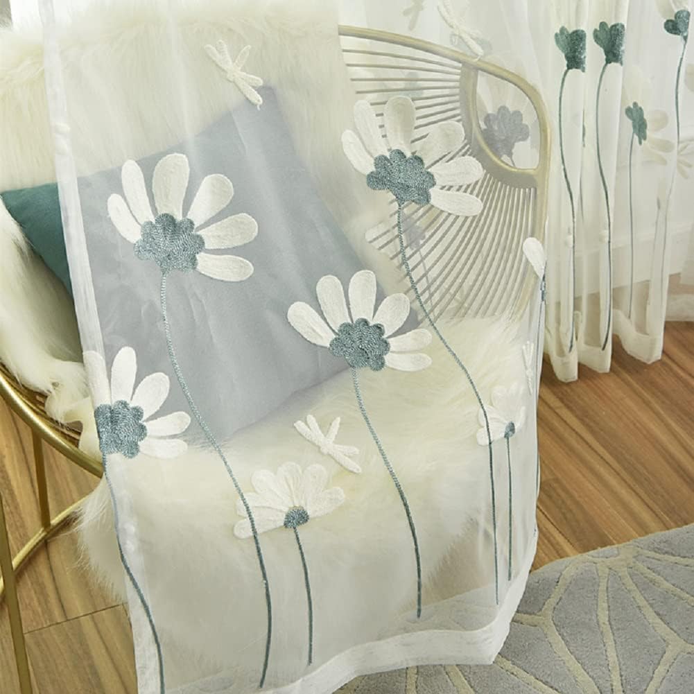 HooHero Modern Fresh Floral Pattern Embroidered Semi Living Room Bedroom 100 Wide Kids Nursery Sheer Curtains Window Treatments Living Dining Room Voile