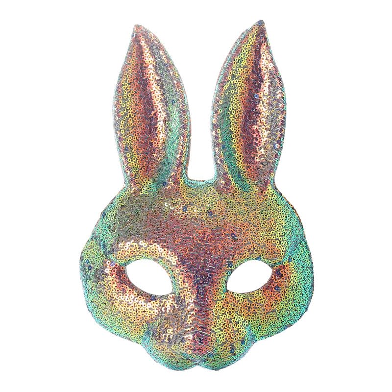 Hosfairy 1Pcs Hallween Animal Rabbit Mask Rabbit Ears Mask Sequin Rabbit Mask for Halloween Easter Costume Party Cosplay Props