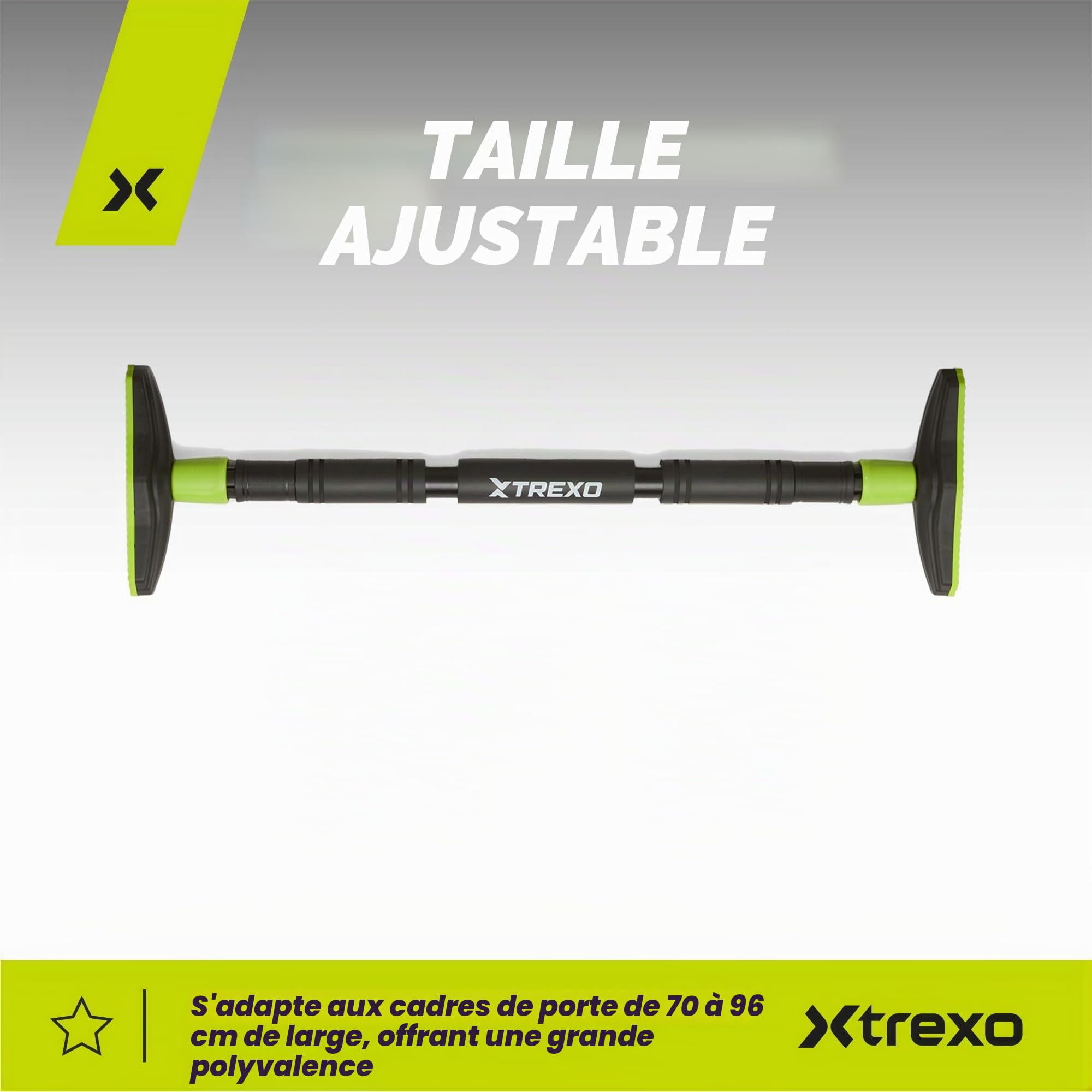 XTREXO Barre de traction, longueur réglable 70 à 96 cm, en acier, charge maximale : 150 kg, pour les tractions et les exercices des bras et des épaules, montage facile, barre avec extrémités en