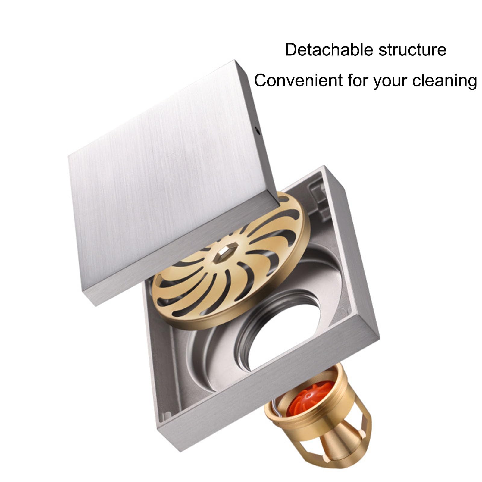 Siphon De Sol Carré De 4 inch, Laiton Résistant Aux Odeurs Invisible Type D'insertion De Carrelage Siphon Douche Droit, avec Filtre À Cheveux, Convient pour Salle De Douche Et Toilettes,3.93 inch,A